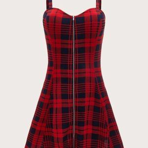 SHEIN Plus Exposed Zipper Front Plaid Cami Dress